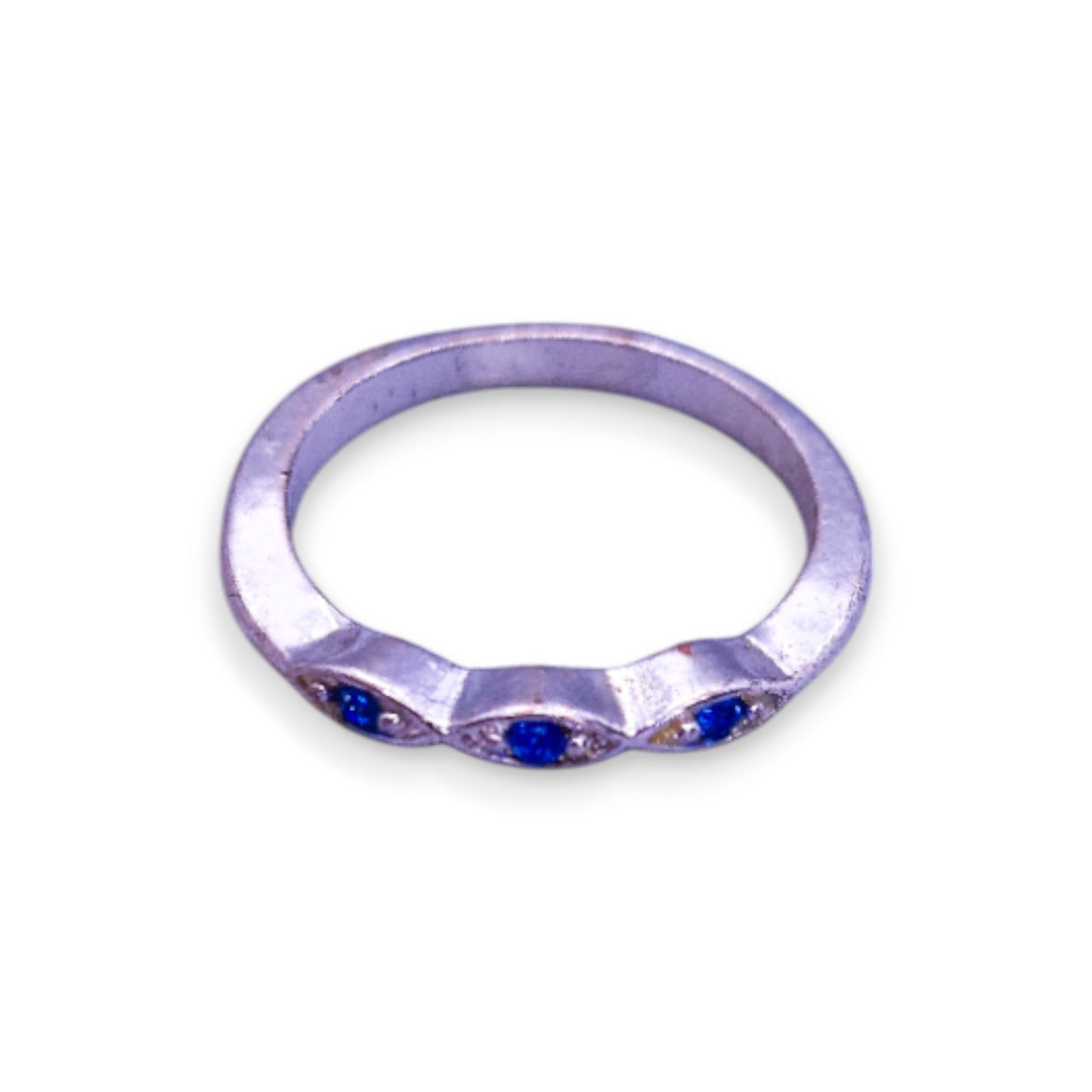 Silver Tone Blue Cubic Zirconia Classic Ring
