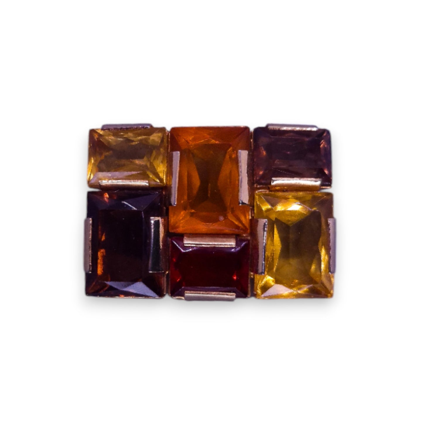 Gold Tone Orange & Brown Cubic Zirconia Vintage Brooch