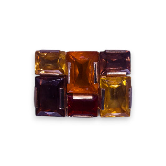 Gold Tone Orange & Brown Cubic Zirconia Vintage Brooch