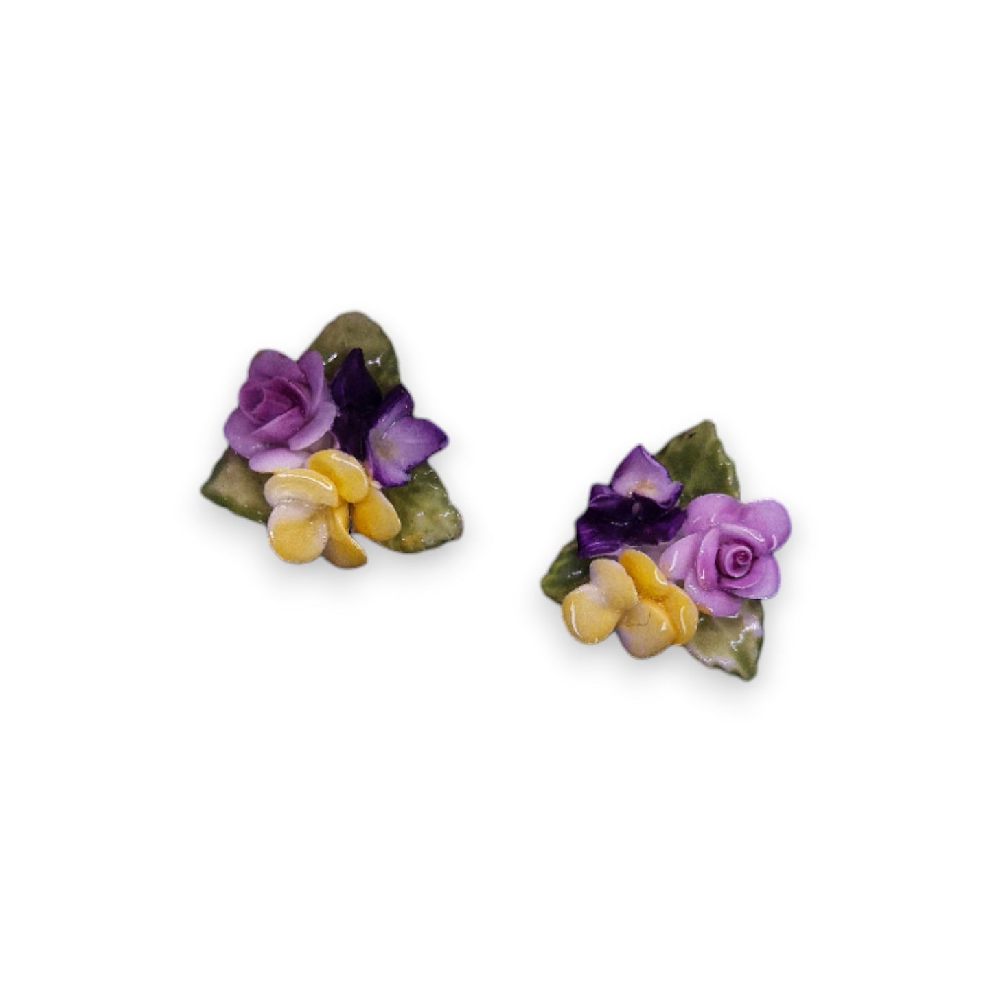 Gold Tone Ceramic Coalport Nature Inspired Earrings