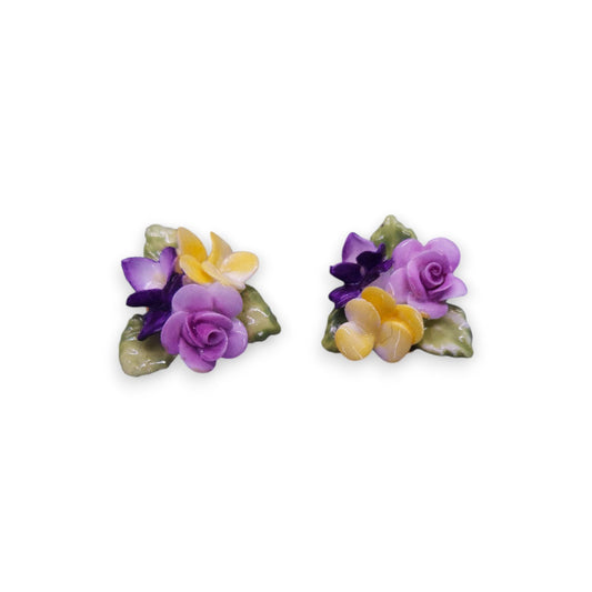 Gold Tone Ceramic Coalport Nature Inspired Earrings