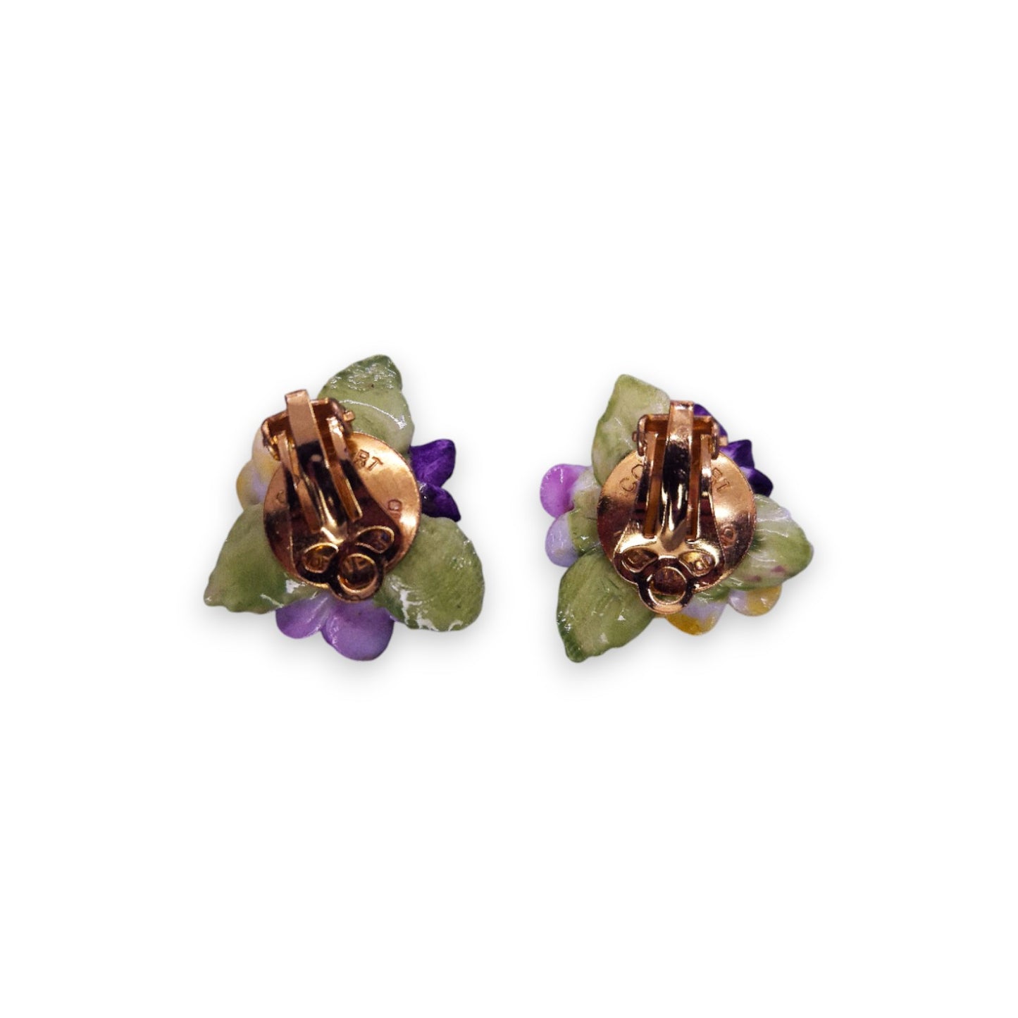 Gold Tone Ceramic Coalport Nature Inspired Earrings