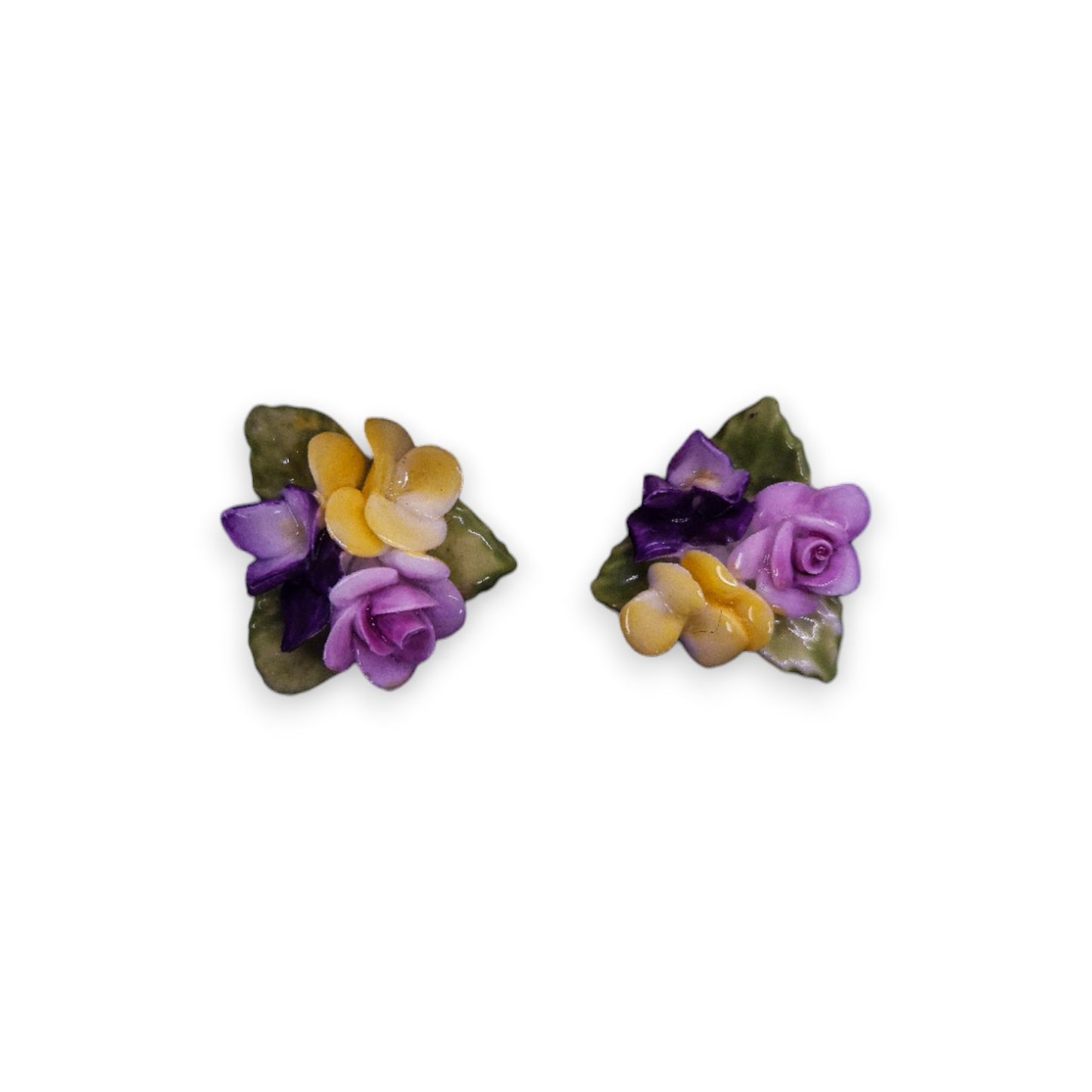 Gold Tone Ceramic Coalport Nature Inspired Earrings