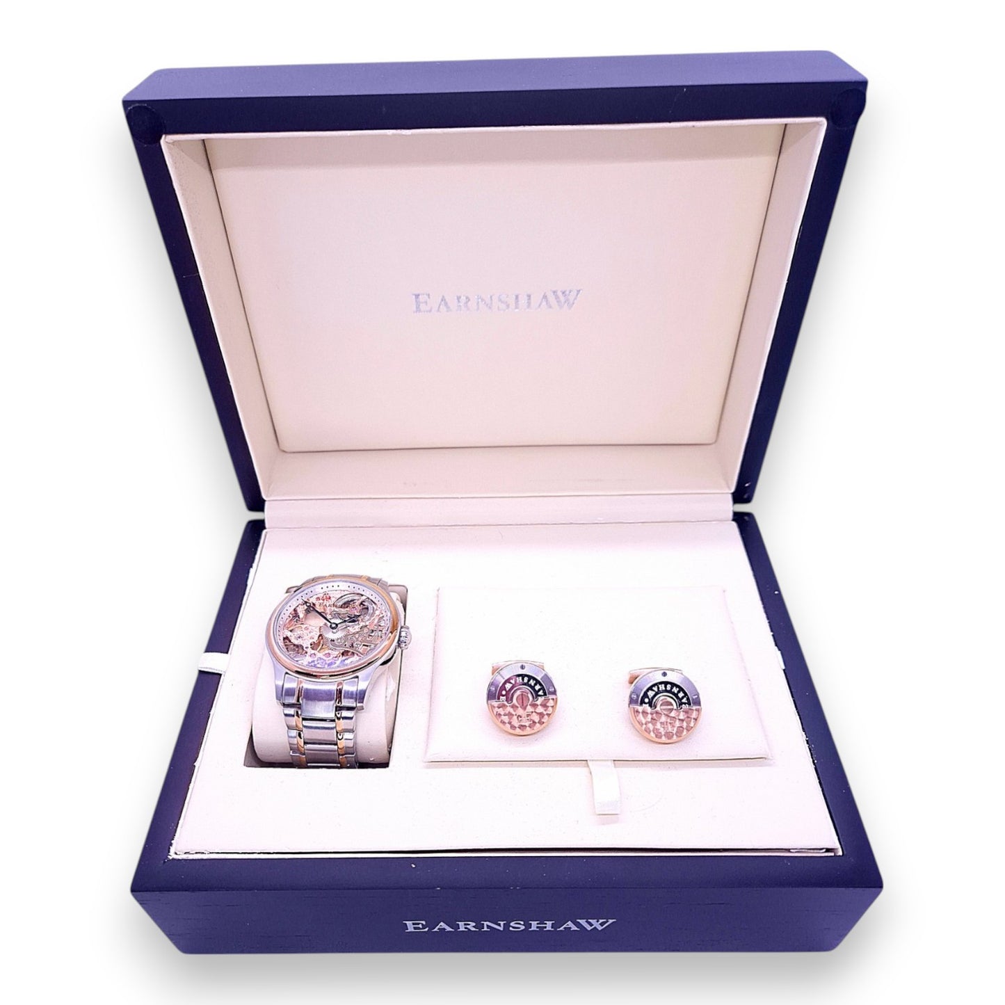 Coffret montre squelette et boutons de manchette pour homme Earnshaw