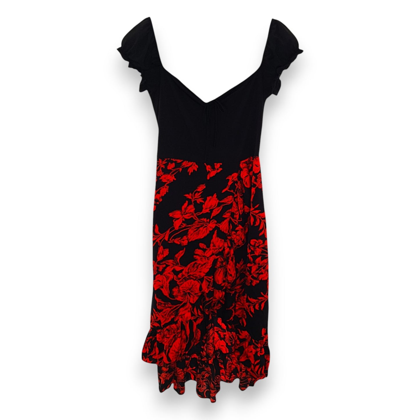 Vestido negro con estampado de flores rojas de Ax Paris