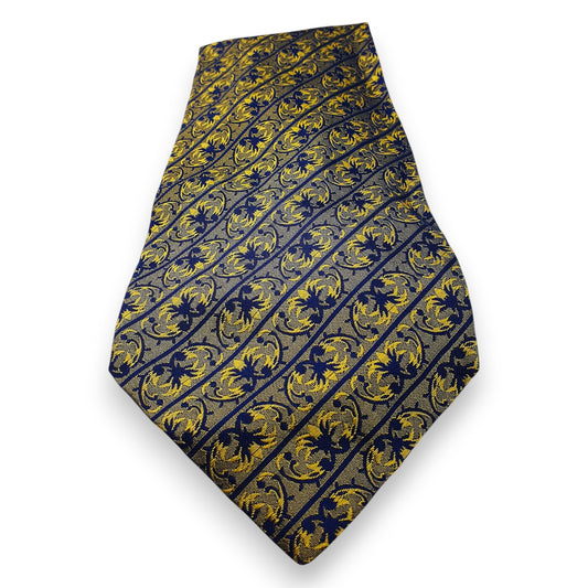 Cravate à motifs dorés et bleu marine Silk House London