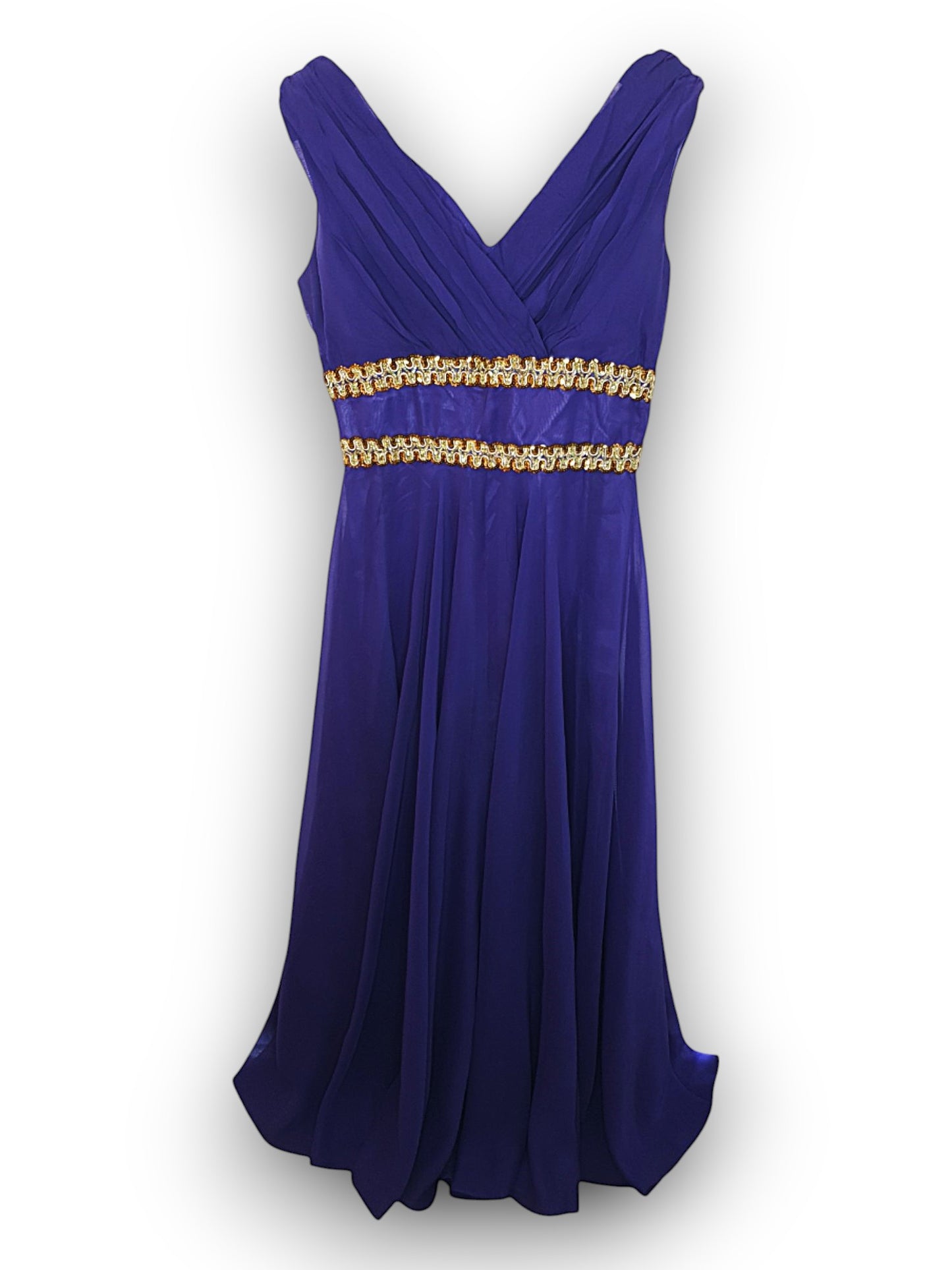 After Six by Ronald Joyce Purple Dress with Gold Sequin Waist