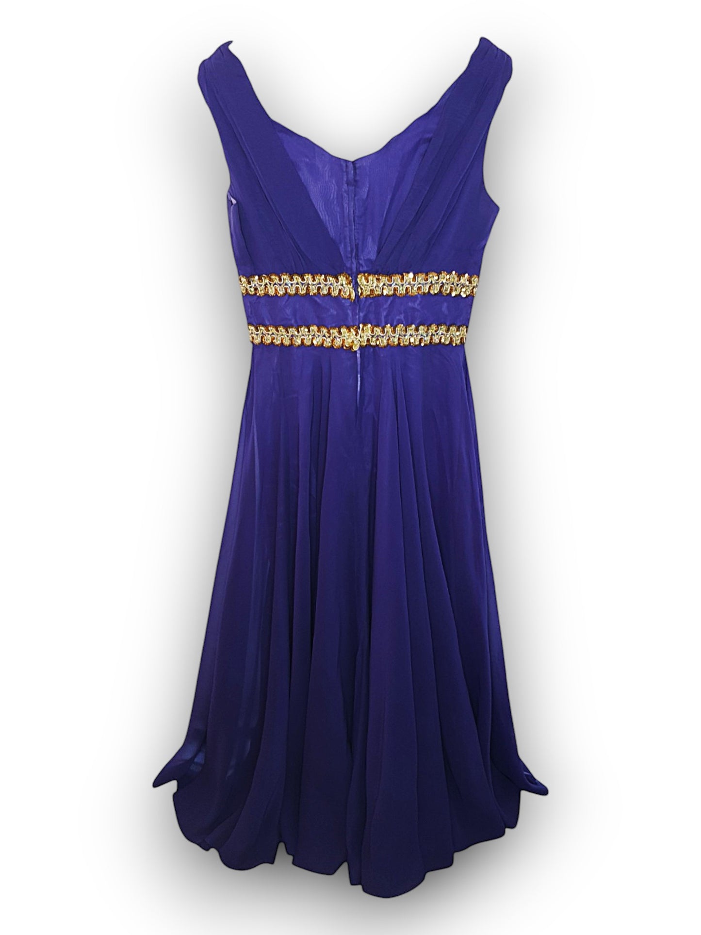 After Six by Ronald Joyce Purple Dress with Gold Sequin Waist