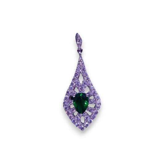 Silver Green & Clear Cubic Zirconia Classic Pendant