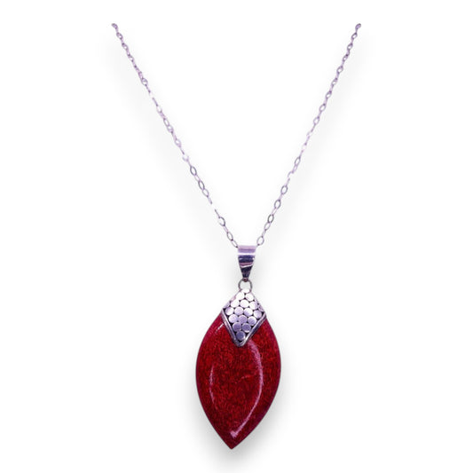 Sterling Silver Red Petrified Wood Statement Necklace