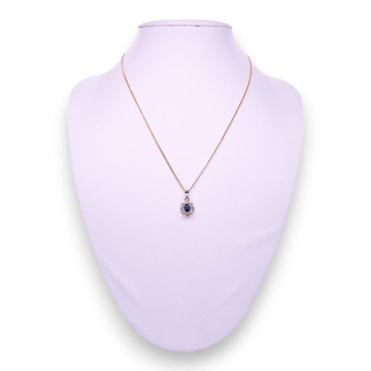 Gold Tone Blue & Clear Cubic Zirconia Classic Necklace