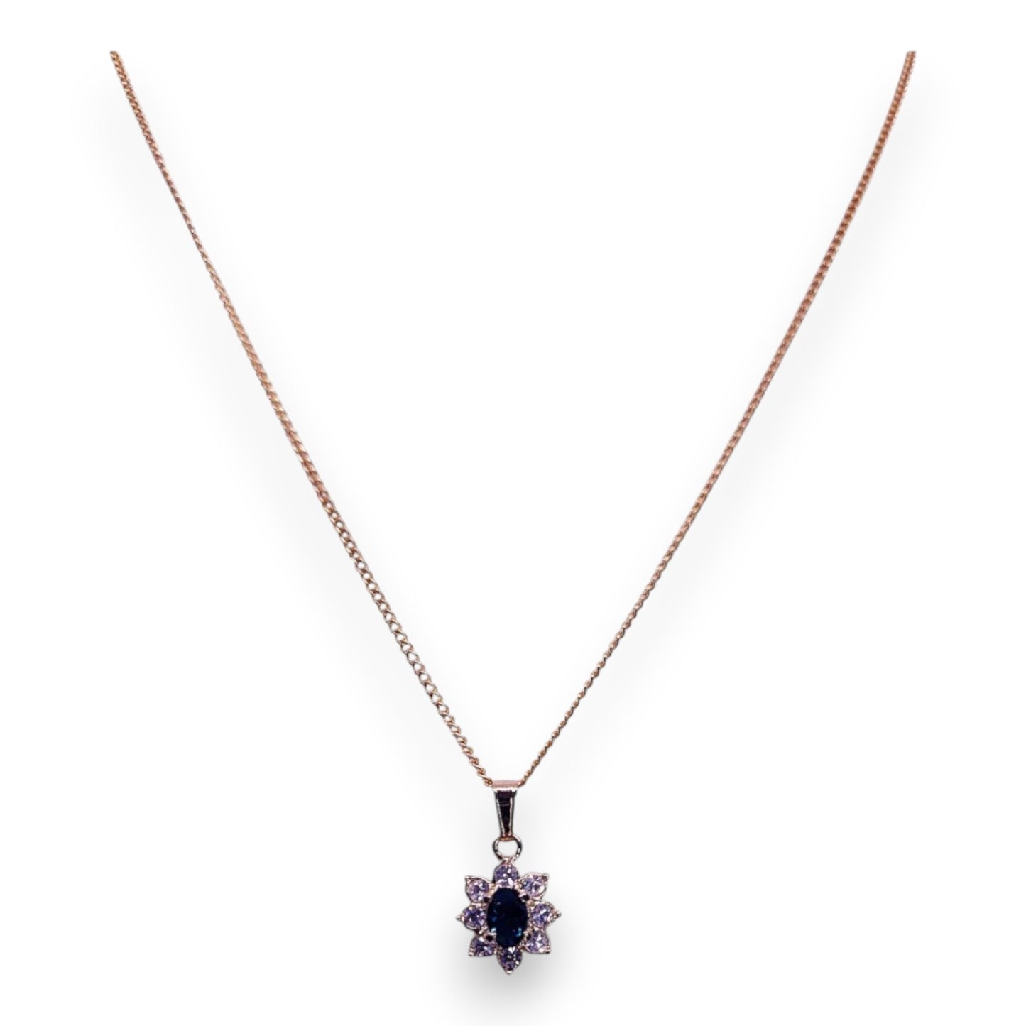 Gold Tone Blue & Clear Cubic Zirconia Classic Necklace