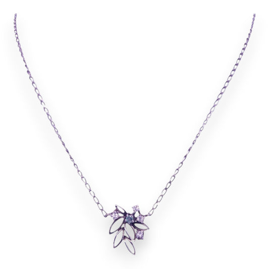 Sterling Silver Green & Clear Cubic Zirconia Nature Inspired Necklace
