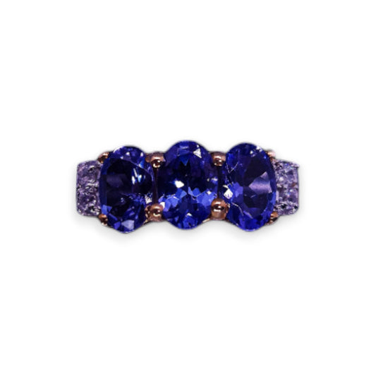 9ct Gold Tanzanite & Cubic Zirconia Classic Ring