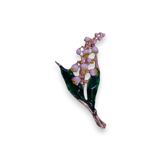 Gold Tone Enamelled Nature Inspired Lily of the Valley Brooch