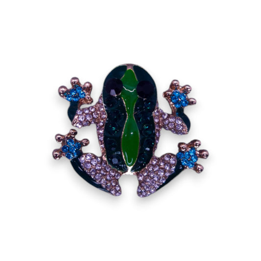 Gold Tone Green, Blue & Clear Cubic Zirconia Enamelled Nature Inspired Frog Brooch