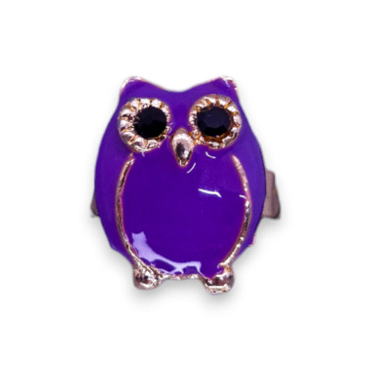 Gold Tone Enamelled Nature Inspired Owl Ring