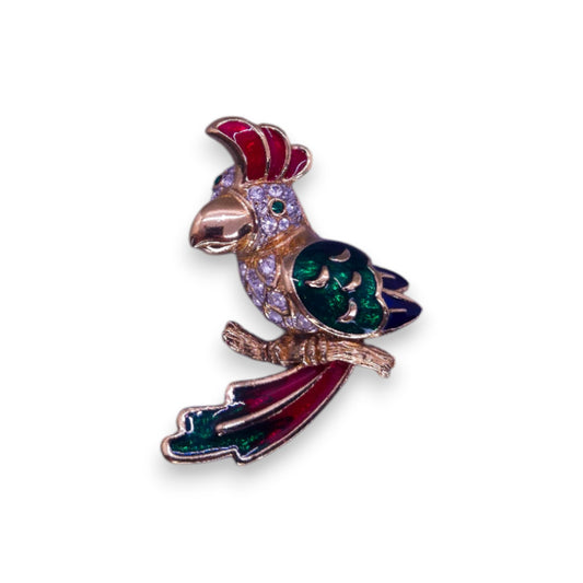 Gold Tone Cubic Zirconia Enamelled Nature Inspired Brooch
