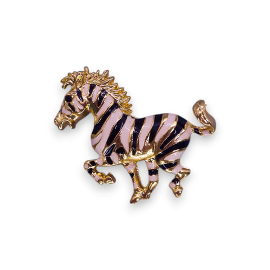 Gold Tone Enamelled Nature Inspired Zebra Brooch