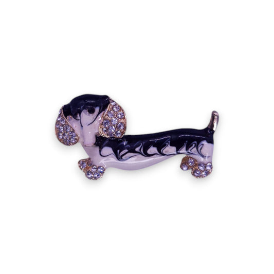 Gold Tone Cubic Zirconia Enamelled Nature Inspired Dog Brooch