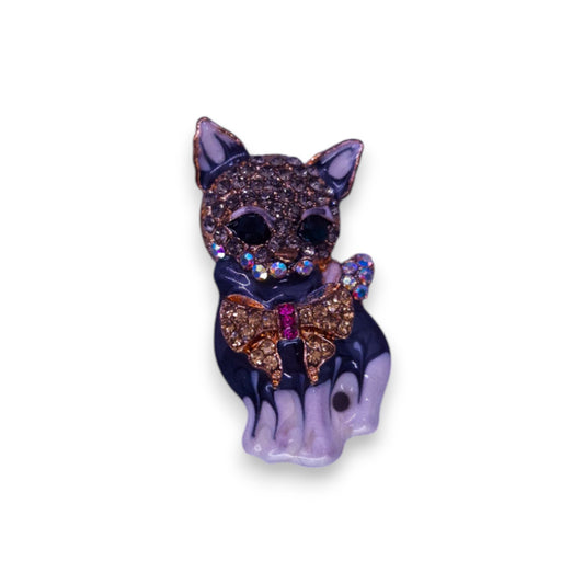 Gold Tone Cat Cubic Zirconia Enamelled Nature Inspired Brooch