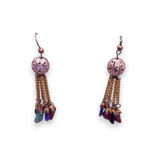 Rose Gold Tone Natural Stones Chips Classic Earrings