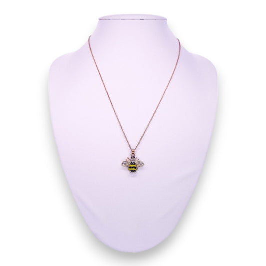 Gold Tone Cubic Zirconia Enamelled Nature Inspired Bee Necklace