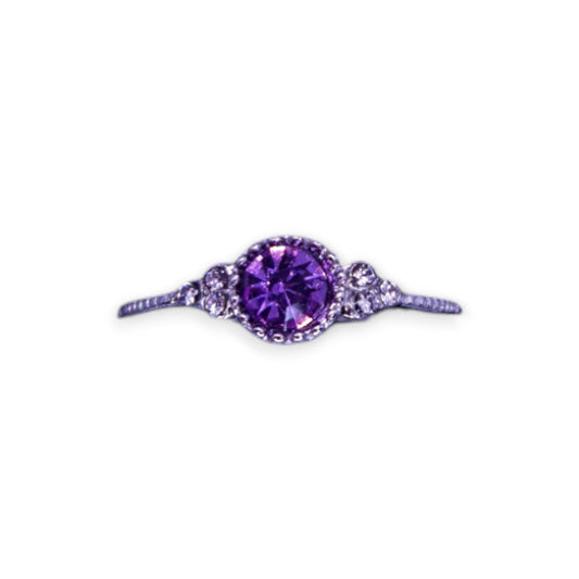 Silver Tone Purple & Clear Stones Classic Ring