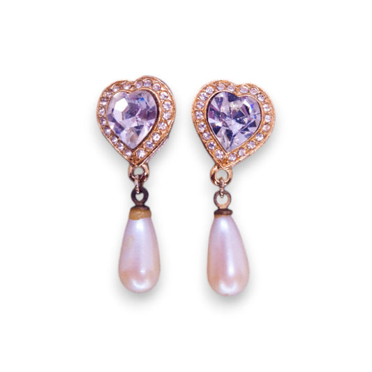 Gold Tone Cubic Zirconia & Faux Pearl Classic Earrings