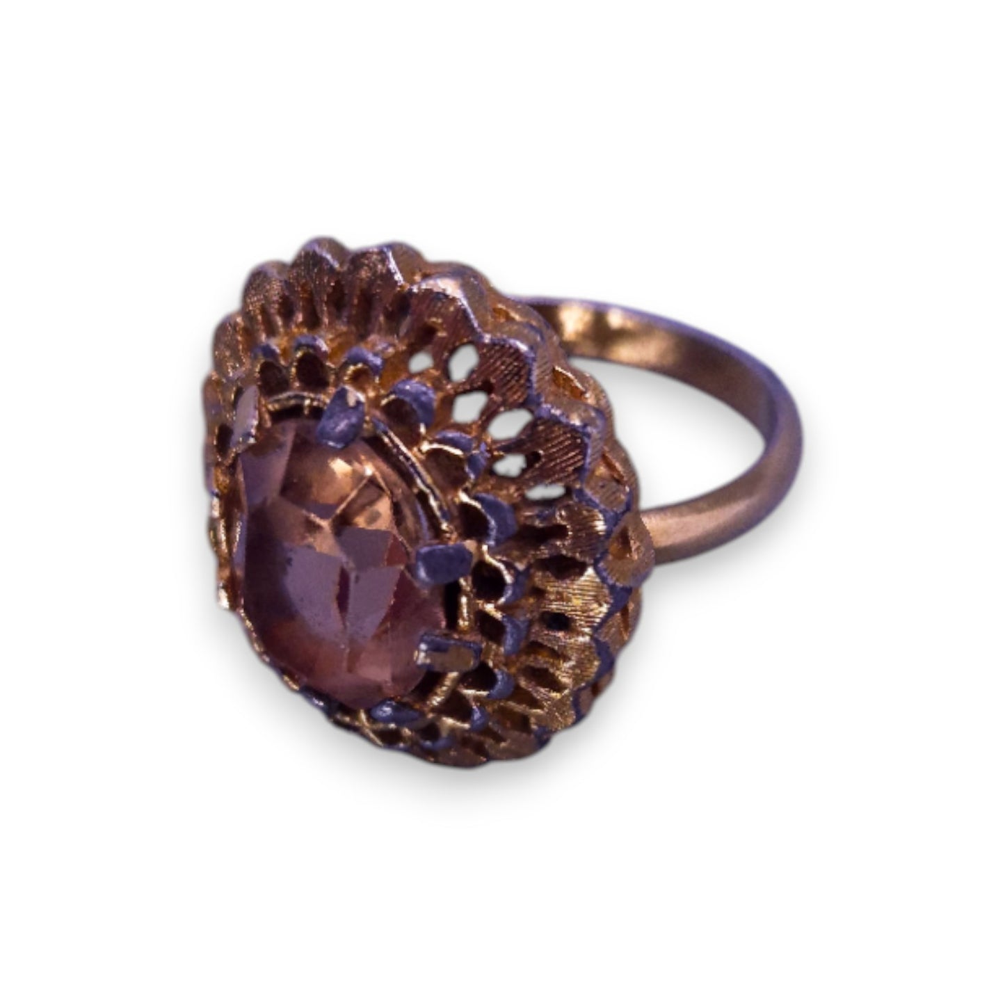 Gold Tone Peach Cubic Zirconia Statement Ring