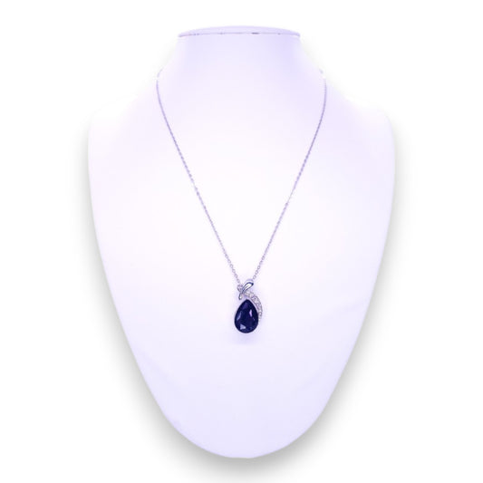 Silver Tone Purple & Clear Cubic Zirconia Classic Necklace & Earrings