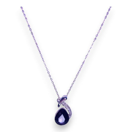 Silver Tone Purple & Clear Cubic Zirconia Classic Necklace & Earrings