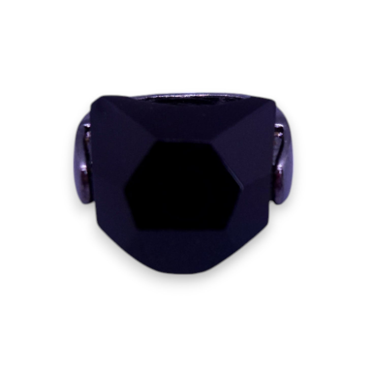 Metal Black Glass Stone Statement Ring