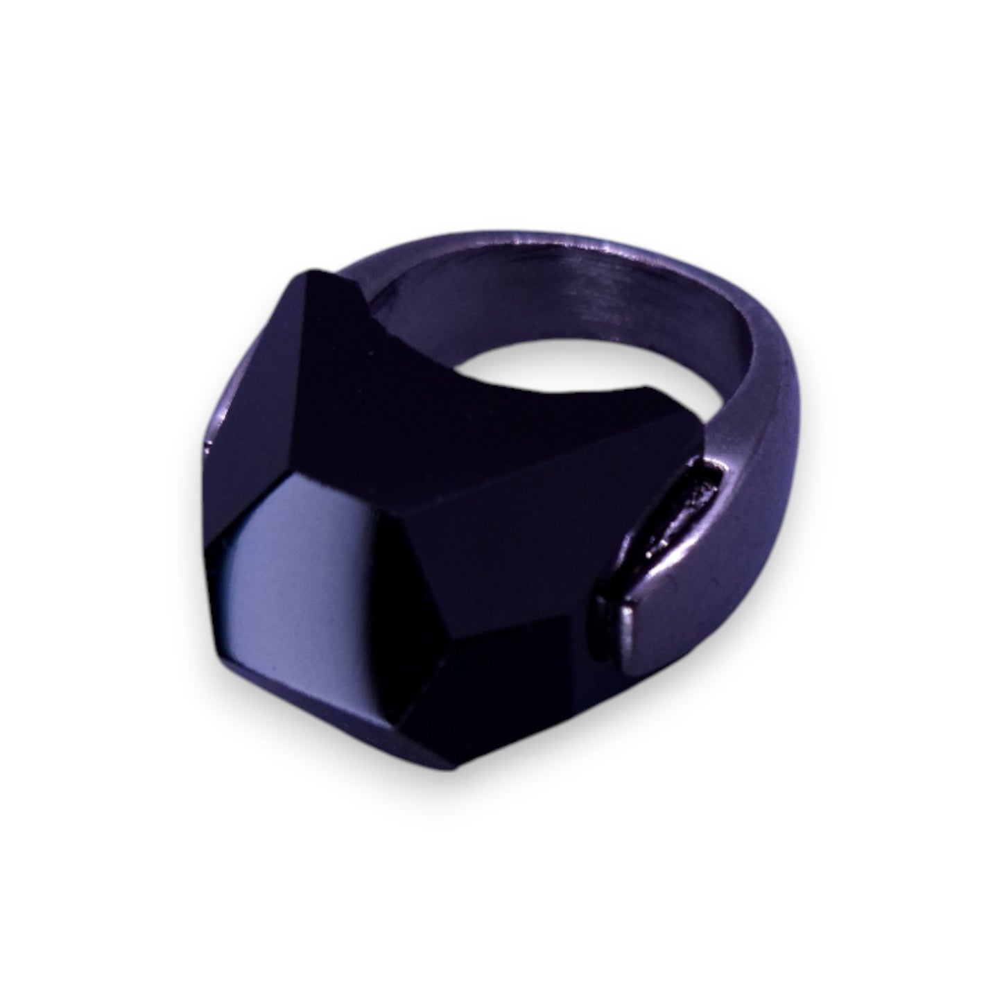 Metal Black Glass Stone Statement Ring