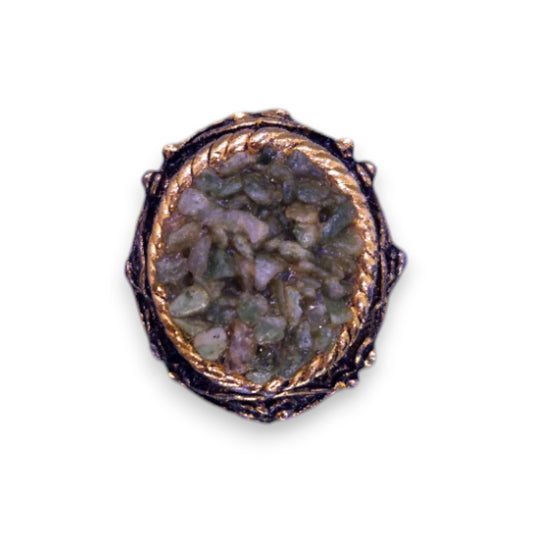 Gold Tone Jade Chips Vintage Ring