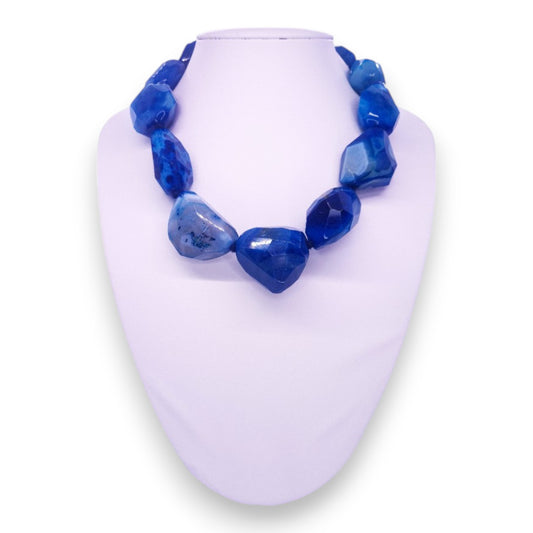 Oliver Bonas Natural Blue Agate Statement Necklace - Semi-Precious Stone
