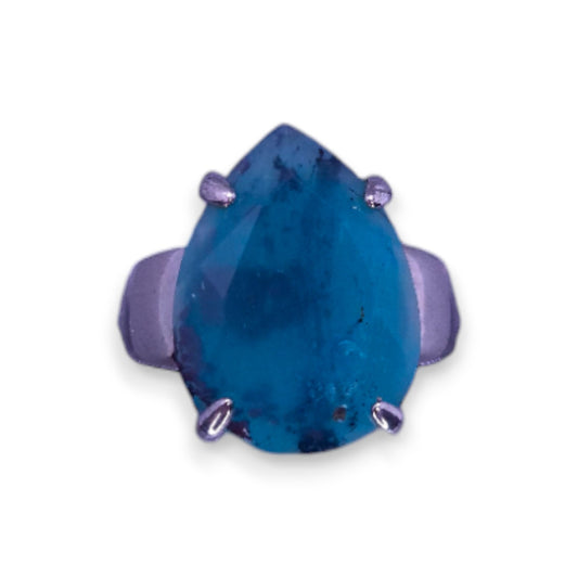 Silver Tone Blue Agate Classic Ring