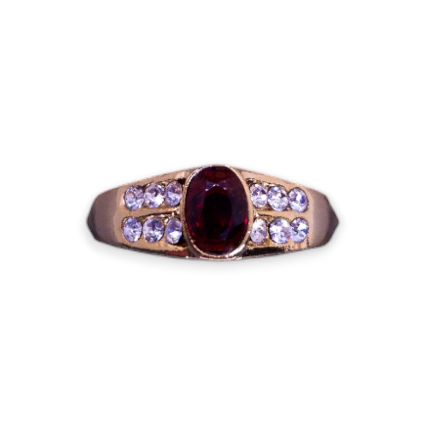 Gold Tone Red & Clear Cubic Zirconia Classic Ring