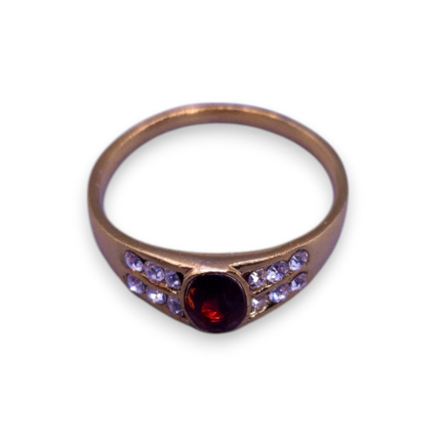 Gold Tone Red & Clear Cubic Zirconia Classic Ring