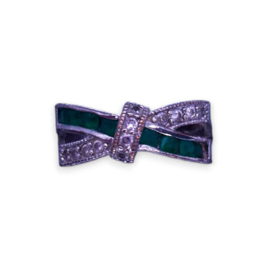 Silver Tone Green & Clear Cubic Zirconia Modern Ring