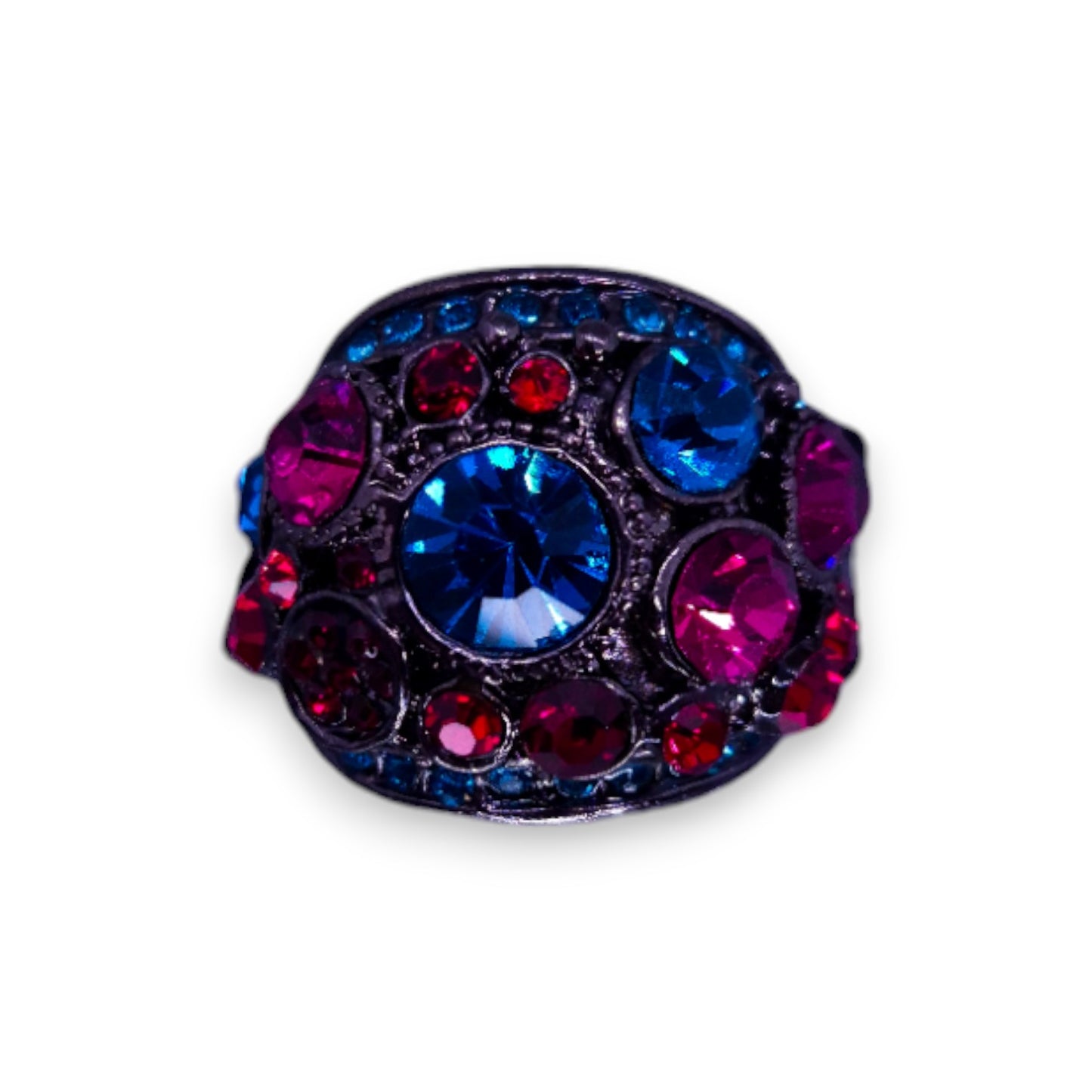 Metal Multi Colour Stones Statement Ring