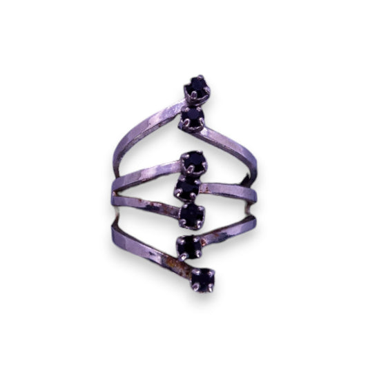 Silver Tone Black Cubic Zirconia Classic Ring