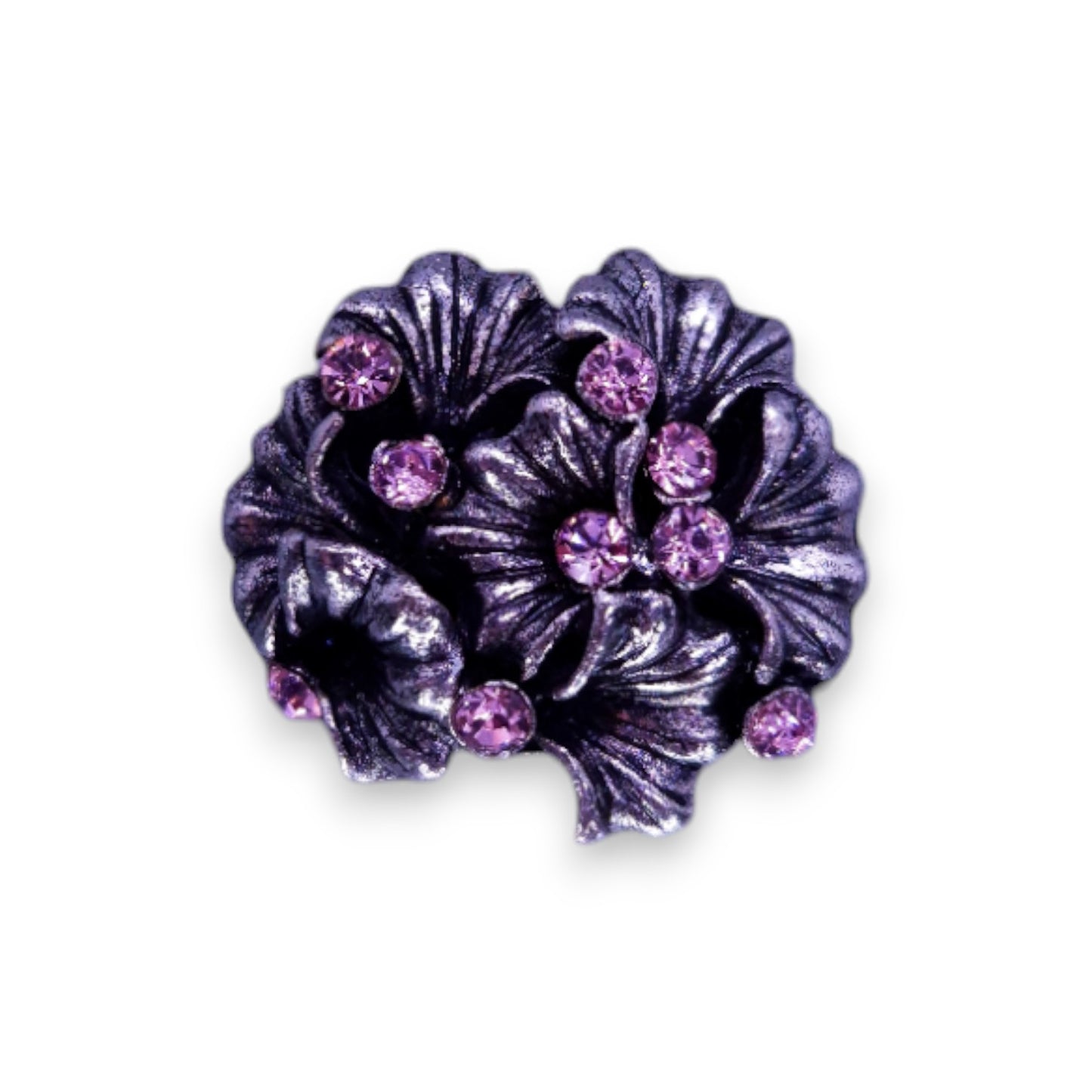 Silver Tone Pink Stones Nature Inspired Floral Ring