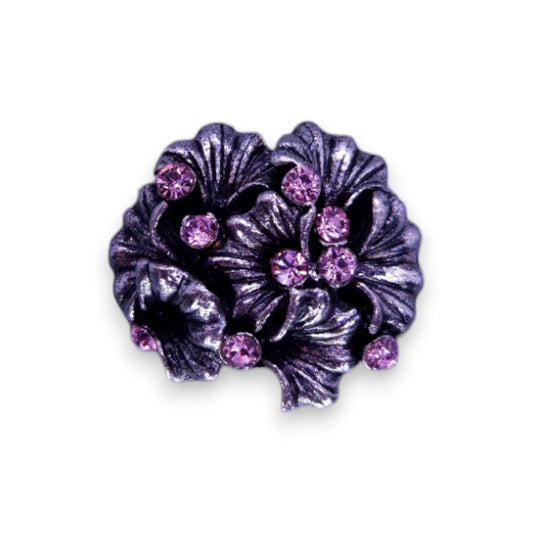 Silver Tone Pink Stones Nature Inspired Floral Ring