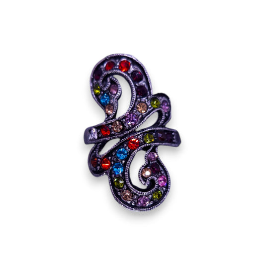 Silver Tone Multi Colour Stones Statement Ring