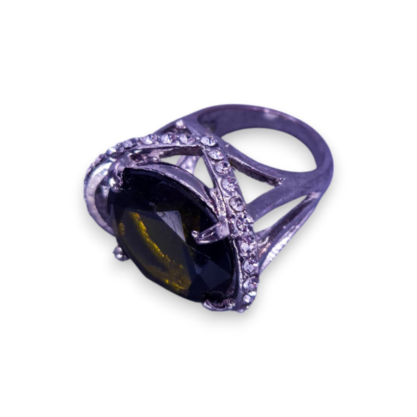 Silver Tone Green Stone Statement Ring