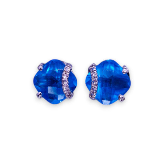 Silver Tone Blue & Clear Cubic Zirconia Modern Earrings
