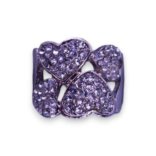 Silver Tone Clear Cubic Zirconia Romantic Hearts Ring