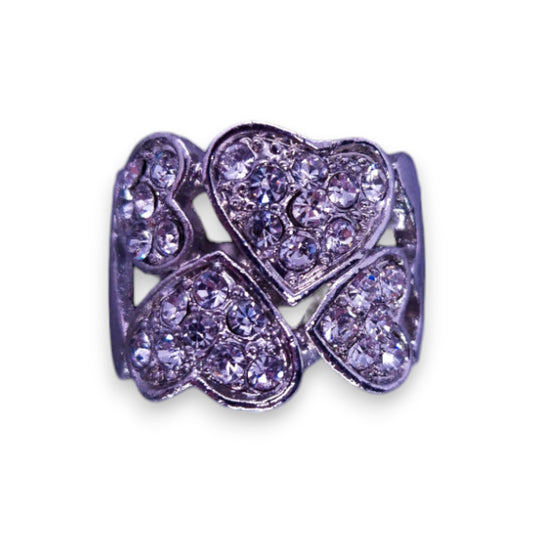 Silver Tone Clear Cubic Zirconia Romantic Hearts Ring