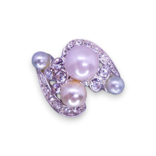 Silver Tone Faux Pearls & Clear Stones Classic Ring